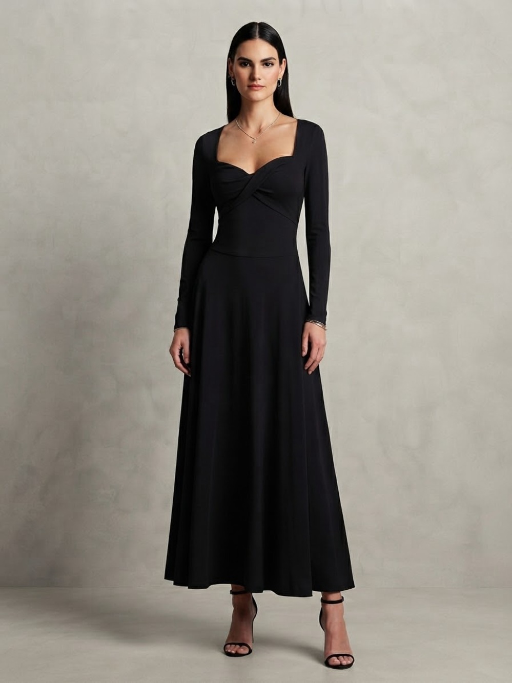 Halara Sweetheart Neck Long Sleeve Twisted Side Pocket Maxi Dress Black NWOT Med